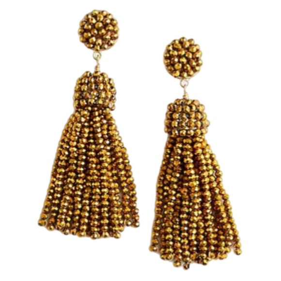 NWT J. Crew Gold Plated Recycled Brass Beaded Tassel Earrings. Hypoallergenic - Picture 1 of 3